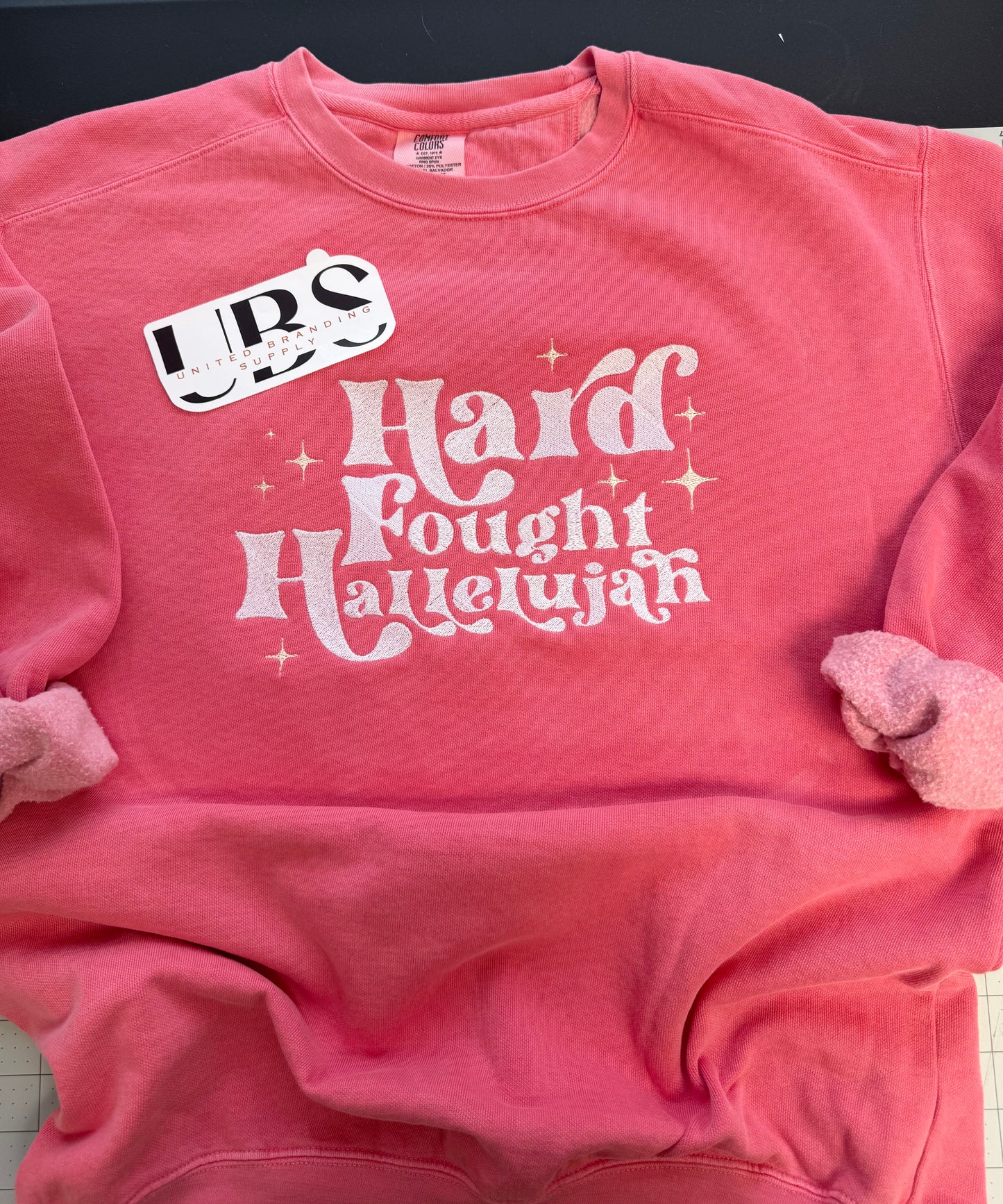 Crewneck Comfort Colors Sweatshirt Big Phrase Front Embroidery