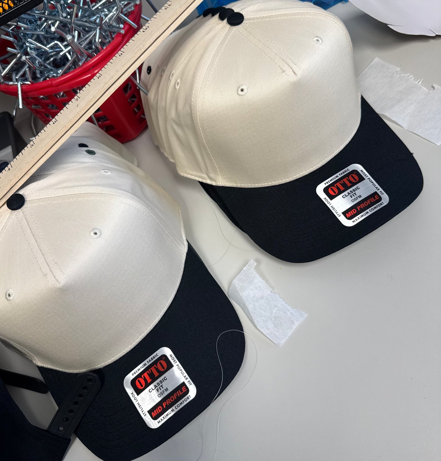 CUSTOM OTTO Natural / Black Brim SnapBack Trucker A-Frame Hat Cap Baseball Hat