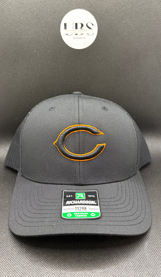 Clinton Big C PUFF 3D Richarson Triple Black Trucker Hat