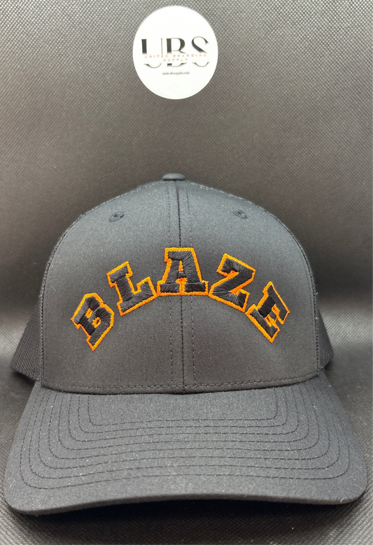 Blaze Spell Out Hat Cap Trucker Orange Black