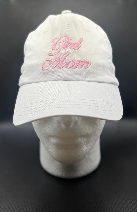Girl Mom Script Hat Cap White Embroidered Font *Limited Edition*
