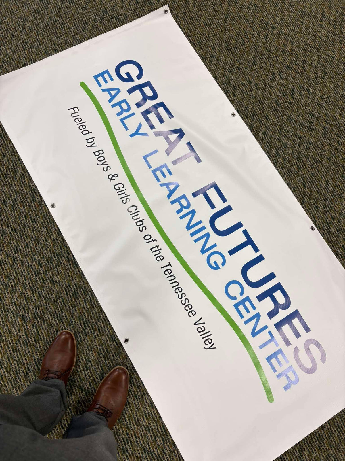 Custom vinyl banner for the Great Futures Early Learning Center, fueled by Boys and Girls Clubs of the Tennessee Valley, by United Branding Supply